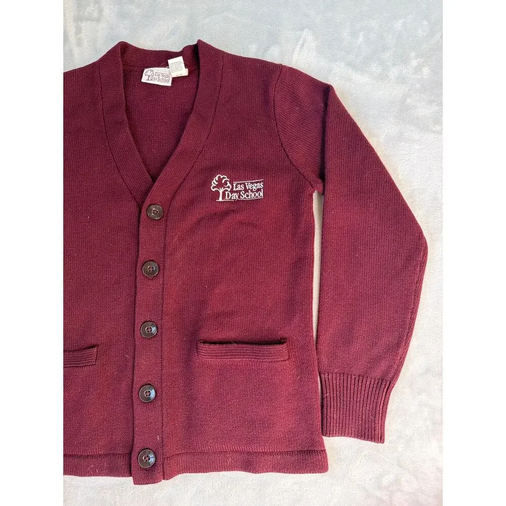 Las Vegas Day School Uniform Cardigan Sweater Burgundy Youth Medium YM LVDS